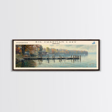 Cargar imagen en el visor de la galería, Big Chapman Lake Indiana Framed Canvas Print, Panoramic Lake House Art, Scenic Painting, Travel Poster, Rustic Art, Water Reflection

