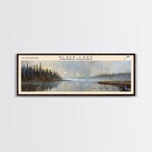 Carregar imagem no visualizador da galeria, Black Lake Canada Northwest Territories Framed Canvas Print, Panoramic Lake House Art, Scenic View, Travel Poster, Lake Painting
