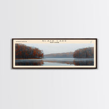 Carregar imagem no visualizador da galeria, Black Lake New York Framed Canvas Print, Lake House Decor, Panoramic Scenic View, Travel Poster, Modern Art, Lake Painting
