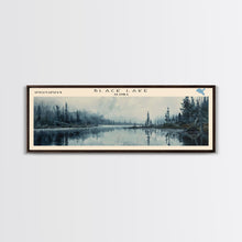 Carregar imagem no visualizador da galeria, Black Lake USA SW Alaska Framed Canvas Print, Lake House Art, Panoramic Scenic View, Travel Poster, Rustic Art, Lake Painting
