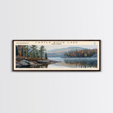 Cargar imagen en el visor de la galería, Castle Rock Lake Wisconsin Framed Canvas Print, Lake House Art, Panoramic Wall Art, Travel Poster, Modern Lake Painting, Home Decor
