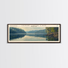 Cargar imagen en el visor de la galería, Cedar Creek Lake Kentucky Framed Canvas Print, Panoramic Lake House Decor, Wide Wall Art, Travel Poster, Rustic Lake Painting, Nature Art
