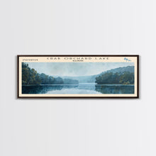 Load image into Gallery viewer, Crab Orchard Lake Illinois Framed Canvas Print, Lake House Art, Panoramic Wide Art, Travel Poster, Modern Lake Painting, Nature Art
