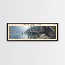 Load image into Gallery viewer, Detroit Lake Oregon Framed Canvas Print, Lake House Decor, Panoramic Wall Art, Travel Poster, Rustic Lake Painting, Nature Art
