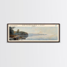 Load image into Gallery viewer, Dezadeash Lake Framed Canvas Print, Panoramic Lake House Decor, Wall Art, Travel Poster, Rustic Lake Painting, Nature Art
