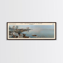 Load image into Gallery viewer, El Dorado Lake Kansas Framed Canvas Print, Lake House Decor, Panoramic Wall Art, Travel Poster, Rustic Lake Painting, Nature Art
