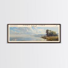 Load image into Gallery viewer, Fort Peck Lake Montana Framed Canvas Print, Lake House Art, Panoramic Wall Art, Travel Poster, Serene Lake Painting, Home Decor
