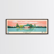 Load image into Gallery viewer, Banning Lake Indiana Framed Canvas Print, Panoramic Travel Poster, Midcentury Modern Wall Art, Pop Art, Bedroom Decor
