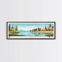 Carregar imagem no visualizador da galeria, Big Trout Lake Ontario Framed Canvas Print, Panoramic Travel Poster, Midcentury Modern Wall Art, Pop Art, Nature Living Room Art, Lake House Decor
