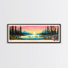 Carregar imagem no visualizador da galeria, Black Lake Southwest Alaska Framed Canvas Print, Panoramic Travel Poster, Midcentury Modern Wall Art, Pop Art, Nature Bedroom Decor, Scenic Lake House Art
