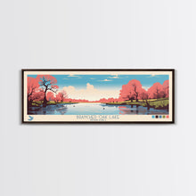 Load image into Gallery viewer, Branched Oak Lake Nebraska Framed Canvas Print, Pop Art Panoramic Travel Poster, Bedroom Decor, Midcentury Modern, Wall Art, Scenic Lake House

