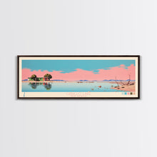 Carregar imagem no visualizador da galeria, Caballo Lake New Mexico Framed Canvas Print, Midcentury Modern Panoramic Wall Art, Living Room Decor, Pop Art, Travel Poster Art, Scenic Nature Painting
