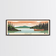 Carregar imagem no visualizador da galeria, Canoe Lake Saskatchewan Framed Canvas Print, Midcentury Modern Panoramic Wall Art, Living Room Decor, Pop Art, Travel Poster Art, Scenic Nature Painting
