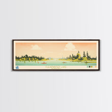 Cargar imagen en el visor de la galería, Clearwater Lake Manitoba Framed Canvas Print, Midcentury Modern Panoramic Wall Art, Living Room Decor, Pop Art, Travel Poster Art, Scenic Nature Painting, Lake House Decor
