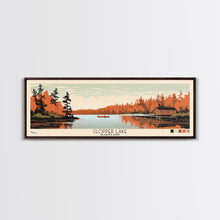 Cargar imagen en el visor de la galería, Clopper Lake Maryland Framed Canvas Print, Pop Art Panoramic Travel Poster, Midcentury Modern, Wall Art, Scenic Nature Painting, Bedroom Decor, Living Room Art
