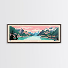 Load image into Gallery viewer, Diablo Lake Washington Framed Canvas Print, Midcentury Modern Panoramic Wall Art, Bedroom Decor, Pop Art, Travel Poster Art, Scenic Nature Painting
