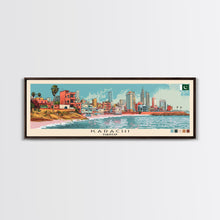 Load image into Gallery viewer, Karachi, Pakistan Panoramic Canvas Print, Karachi, Pakistan Painting, Pakistan Art, Karachi Travel Poster, Travel Art, Housewarming Gift

