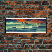 Carregar imagem no visualizador da galeria, Beautiful Fantasy Mountain Landscape With Orange Clouds, Framed Canvas Print, Ready To Hang Panoramic Wall Decorr
