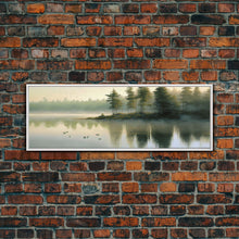 Load image into Gallery viewer, framed lake landscape art, panoramic, framed wall art,  living room wall decor, framed canvas, minimalist landscape, abstract landscape art

