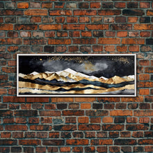 Carregar imagem no visualizador da galeria, Black &amp; Gold Mountain Landscape Painting, Framed Canvas Print, Panoramic Art, Extra Wide Art, Center Piece Decor, Above Fireplace or Sofa
