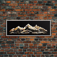Carregar imagem no visualizador da galeria, Black &amp; Gold Mountain Landscape Painting, Framed Canvas Print, Panoramic Art, Extra Wide Art, Center Piece Decor, 24 x 72 Art, Huge Art
