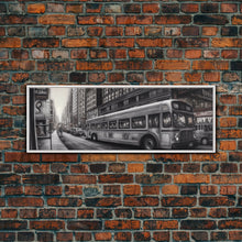 Load image into Gallery viewer, Detailed Street Pencil Sketch Canvas Print, City Wall Art, Bus, Cars, Traffic, Buildings, Urban Art Print, Panoramic, Wall Art, Canvas Print
