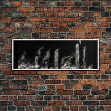 Cargar imagen en el visor de la galería, City Buildings On Fire Canvas Print, City Art, Dark Urban Art, Large Urban Art Print, Wall Decor, Panoramic, Wall Art, Canvas Print
