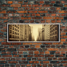 Cargar imagen en el visor de la galería, City Scape Wall Art, City Skyline Wall Art, Framed Canvas, Sepia Art, Perspective Art Print, Wall Decor, Panoramic, Wall Art, Canvas Print
