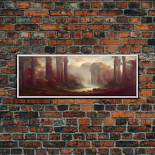 Load image into Gallery viewer, Hazy Forest Fantasy Art, Ready To Hang Canvas Print, Panoramic Art, Fog Covered Forest High Fantasy RPG Concept Art
