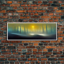 Carregar imagem no visualizador da galeria, Foggy Forest, UFO Sighting, Ready To Hang Canvas Print, Panoramic Art, Scifi Wall Art
