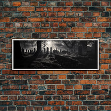 Cargar imagen en el visor de la galería, Spooky Halloween Decor, Black and White Photograph Of A Creepy Cematary, Graveyard Decor, Witchy Art
