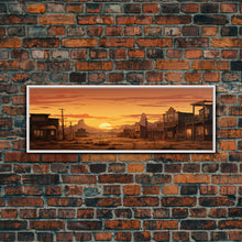 Carregar imagem no visualizador da galeria, Abandoned Wildwest Ghost Town Framed Canvas Print, Panoramic Wall Art, Wild West Decor, Southwestern Farmhouse Decor, Boom Town Art
