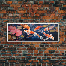 Load image into Gallery viewer, The Koi Pond Framed Canvas Print, Koi Fish Decor, Koi Fish Garden Wall Art, Koi Fish and Lilly Pads
