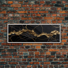 Cargar imagen en el visor de la galería, Black and Gold Marble Canvas Wall Art, Abstract Canvas Art, Panoramic Art, Large Wall Art, Marble Wall Decor, Large Canvas Art, Modern Art
