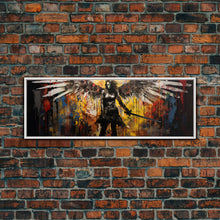 Cargar imagen en el visor de la galería, Graffiti Battle Angel, Framed Canvas Print, Game Room Art, Panoramic Painting, Panoramic Wall Art, Extra Large Wall Art
