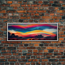 Carregar imagem no visualizador da galeria, Beautiful Panoramic Sunset Watercolor, Extra Large Wall Art, Framed Panoramic Canvas Print, Framed Wall Art
