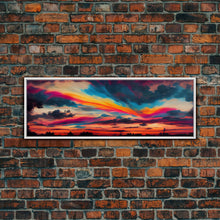Carregar imagem no visualizador da galeria, Beautiful Panoramic Watercolor Sunset, Extra Large Wall Art, Framed Panoramic Canvas Print, Framed Wall Art

