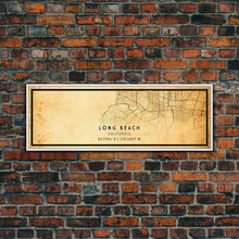 Load image into Gallery viewer, Panoramic Long Beach map print poster or framed canvas | California map print poster canvas | city map print poster canvas, distressed map
