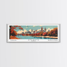 Carregar imagem no visualizador da galeria, Atlanta Georgia Panoramic Painting, Mid Century Modern Framed Canvas Print, Retro Pop Art Travel Poster, Home Decor, City Wall Art

