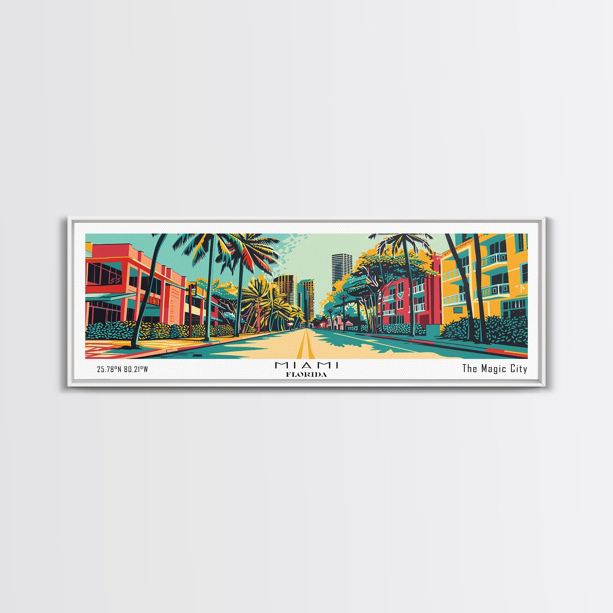 アート・デザイン・音楽 Travel & leisure graphics Miami Florida Panoramic Painting Framed Canvas Print, Travel Poster, M