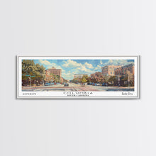 Cargar imagen en el visor de la galería, Columbia South Carolina Panoramic Watercolor Painting Framed Canvas Print, Travel Poster Art, Urban Cityscape, Living Room Decor, Wall Hanging, Office Art, Southern Charm Gift
