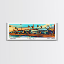 Carregar imagem no visualizador da galeria, Anaheim California Panoramic Wall Art Framed Canvas Print, Mid Century Modern Art, Pop Art Style, Travel Poster, Home Decor, Retro Style
