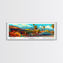 Carregar imagem no visualizador da galeria, Bakersfield California Panoramic Painting Framed Canvas Print, Mid Century Modern Art, Pop Art Style, Travel Poster, Living Room Decor
