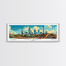 Load image into Gallery viewer, Forth Worth Texas Panoramic Painting Framed Canvas Print, Mid Century Modern Art, Pop Art Style, Travel Poster, Living Room Decor
