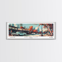 Carregar imagem no visualizador da galeria, Arlington Texas Panoramic Wall Art, Mid Century Modern Framed Canvas Print, Retro Pop Art Travel Poster, Office Wall Art, Living Room Decor
