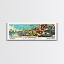 Load image into Gallery viewer, Baton Rouge Louisiana Panoramic Wall Art, Retro Pop Art Framed Canvas Print, Mid Century Modern Travel Poster, Living Room Decor, Office Art
