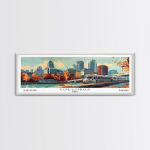Cargar imagen en el visor de la galería, Columbus Ohio Panoramic Painting, Mid Century Modern Framed Canvas Print, Retro Pop Art Travel Poster, Wall Art, Home Decor, Office Art, Gift Idea

