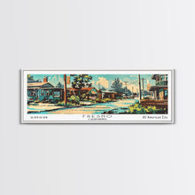 Carregar imagem no visualizador da galeria, Fresno California Panoramic Wall Art, Retro Pop Art Framed Canvas Print, Mid Century Modern Travel Poster, Living Room Decor, Wall Hanging, Office Art
