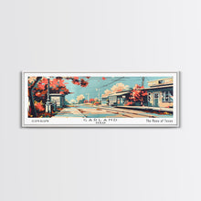 Load image into Gallery viewer, Garland Texas Panoramic Painting, Mid Century Modern Framed Canvas Print, Retro Pop Art Travel Poster, Wall Art, Home Decor, Office Art
