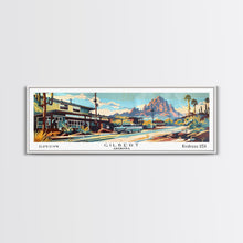 Carregar imagem no visualizador da galeria, Gilbert Arizona Panoramic Painting, Mid Century Modern Framed Canvas Print, Retro Pop Art Travel Poster, Living Room Art, Wall Hanging, Office Decor
